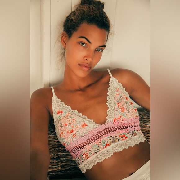 Free People Other - Emma Pink Multi Floral Print Eyelet Lace Bralette